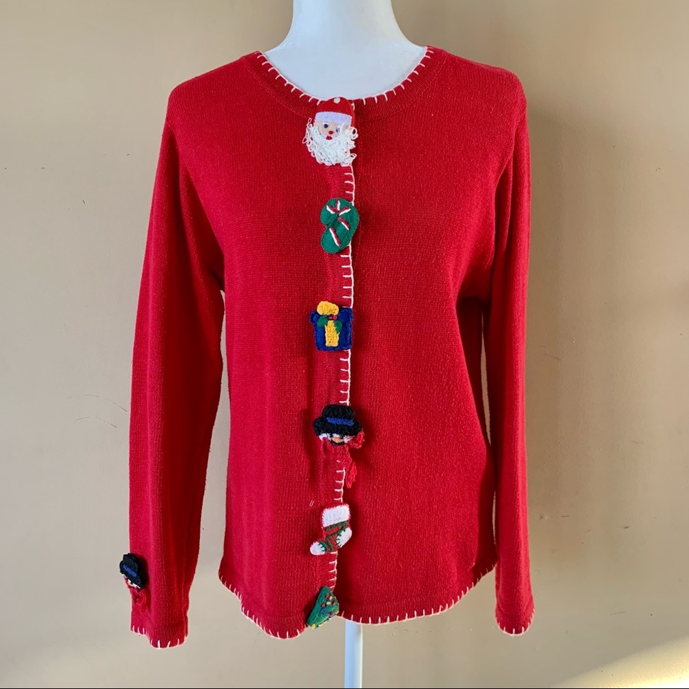 Victoria Jones Small Christmas Holiday Red Santa Cardigan Sweater Shirt